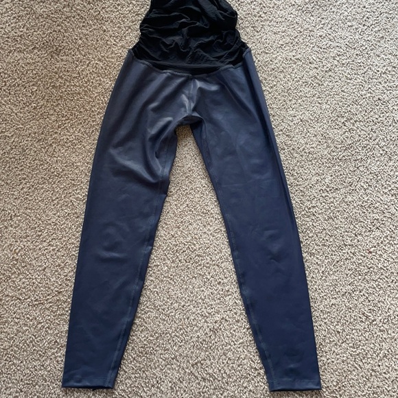 SOLD Beyond the Bump Coated Maternity Leggings fold over panel small blue - Picture 2 of 5
